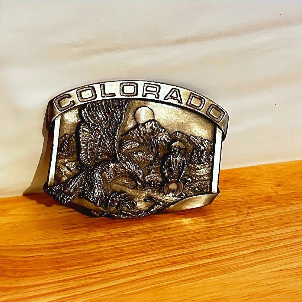 Vintage 1984 Siskiyou Colorado Pewter Belt Buckle Eagle Gold Miner H-23